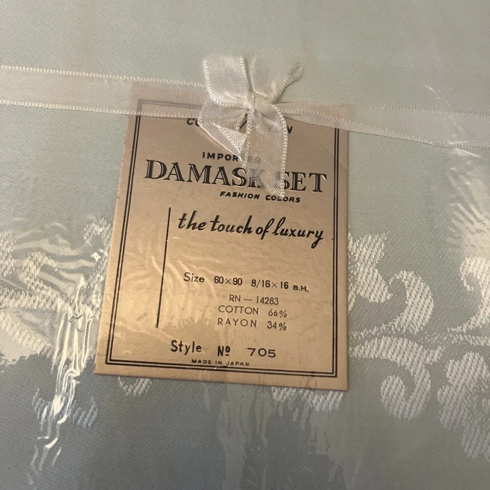 Imported Damask Set Aqua Floral Scroll Cotton Rayon Tablecloth Napkin Set #705